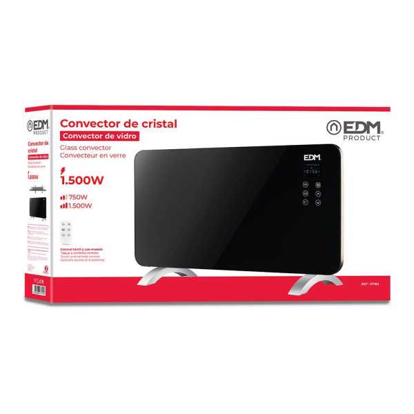 Convector con Placa de Cristal 1500 W, 76 x 24 x 43 cm EDM