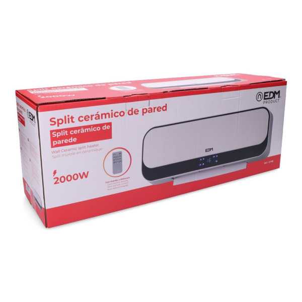 Calefactor Split Cerámico 1000 - 2000 W, con Mando Distancia 55,7 x 14,4 x 18,5 cm EDM