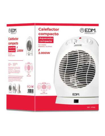 Calefactor Compacto Oscilante 1000 - 2000 W Blanco, 22 x 18,5 x 30,5 cm EDM 2