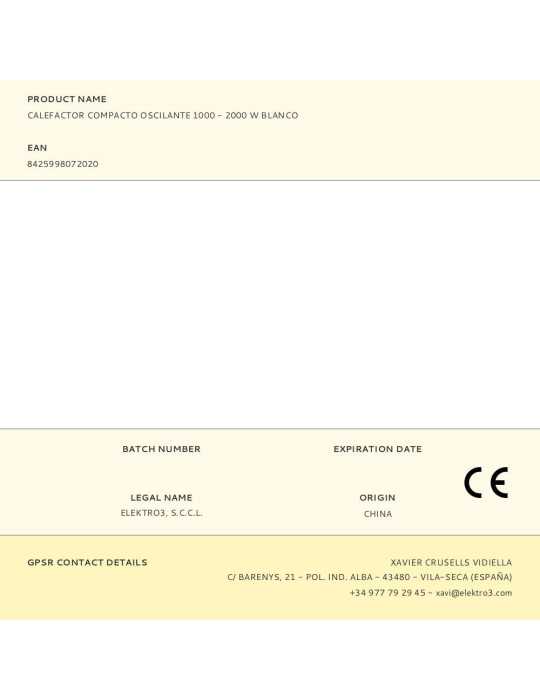 Calefactor Compacto Oscilante 1000 - 2000 W Blanco, 22 x 18,5 x 30,5 cm EDM