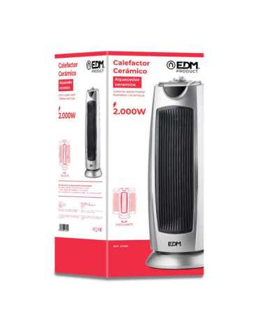Calefactor de Torre Cerámico Oscilante Modelo Silver 1000 - 2000 W, 21,2 x 23,2 x 55,5 cm EDM 2
