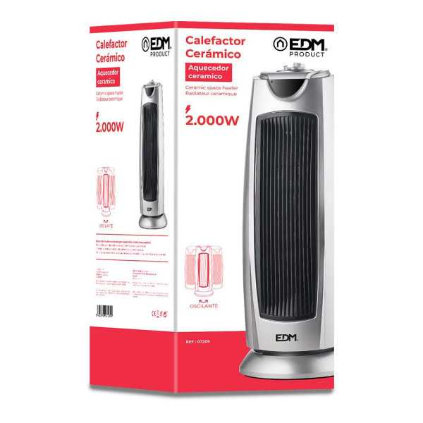 Calefactor de Torre Cerámico Oscilante Modelo Silver 1000 - 2000 W, 21,2 x 23,2 x 55,5 cm EDM