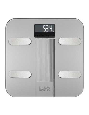 Bascula de Baño Smart Bluetooth con Cálculo de la Composición Corporal, Color Plateado, 180 kg LAICA