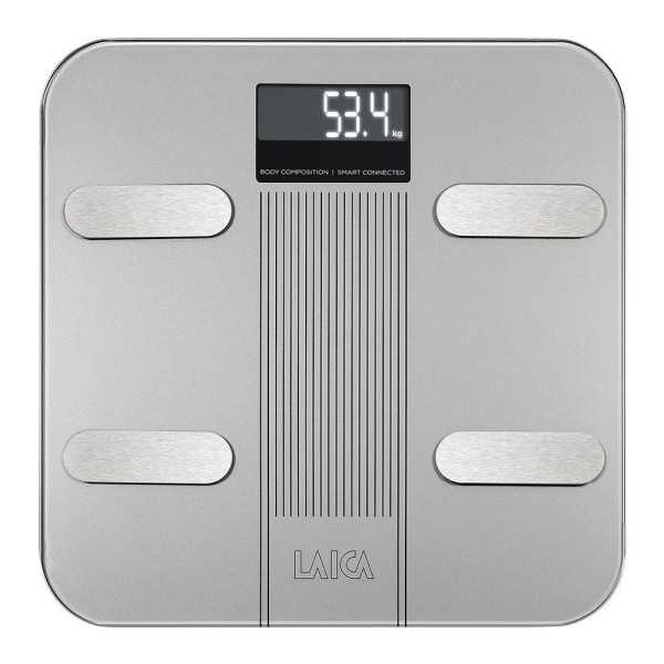 Bascula de Baño Smart Bluetooth con Cálculo de la Composición Corporal, Color Plateado, 180 kg LAICA