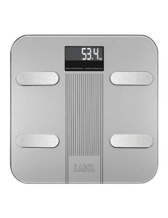 Bascula de Baño Smart Bluetooth con Cálculo de la Composición Corporal, Color Plateado, 180 kg LAICA