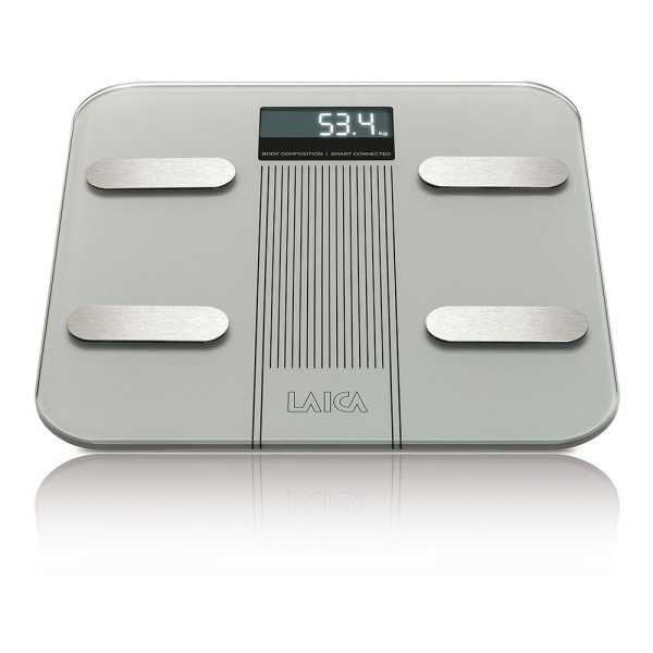 Bascula de Baño Smart Bluetooth con Cálculo de la Composición Corporal, Color Plateado, 180 kg LAICA