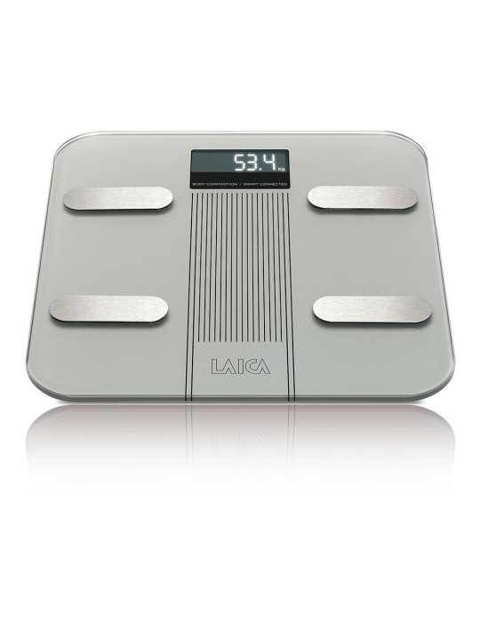Bascula de Baño Smart Bluetooth con Cálculo de la Composición Corporal, Color Plateado, 180 kg LAICA