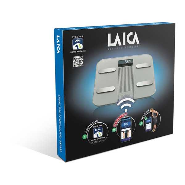Bascula de Baño Smart Bluetooth con Cálculo de la Composición Corporal, Color Plateado, 180 kg LAICA