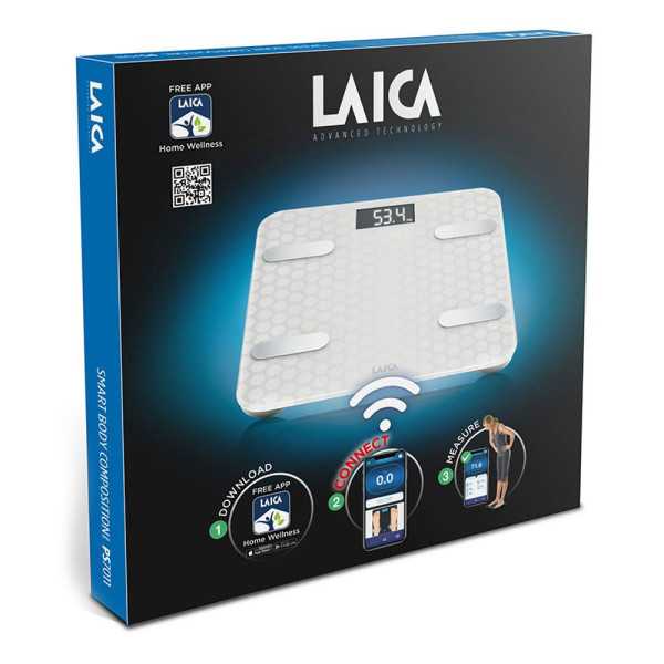 Bascula de Baño Smart Bluetooth con Cálculo de la Composición Corporal, Color Blanco, Máximo 180 kg LAICA