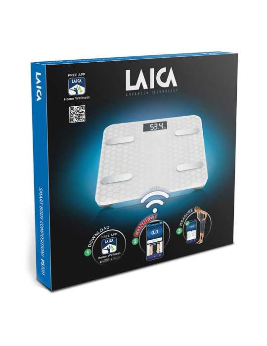Bascula de Baño Smart Bluetooth con Cálculo de la Composición Corporal, Color Blanco, Máximo 180 kg LAICA