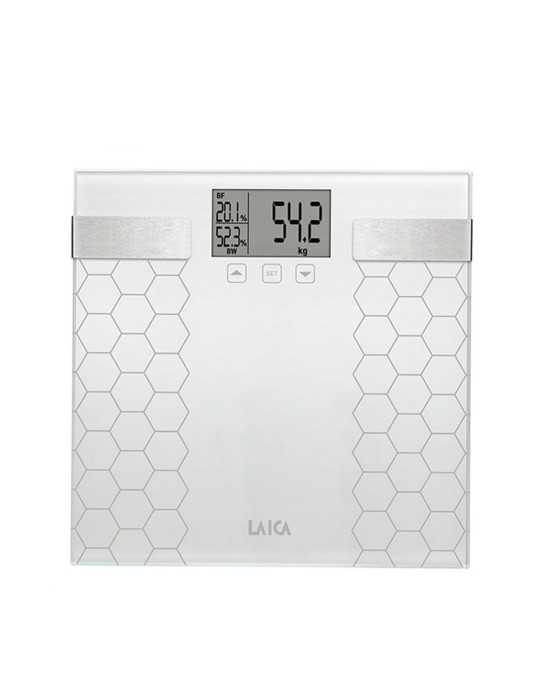 Bascula de Baño Digital con Calculo de la Composición Corporal Color Blanco, Máximo 180 kg LAICA