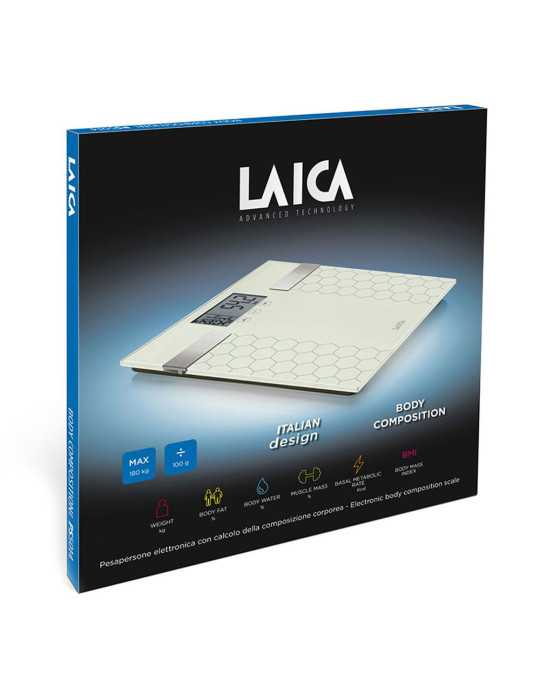 Bascula de Baño Digital con Calculo de la Composición Corporal Color Blanco, Máximo 180 kg LAICA