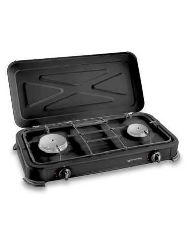 Cocina de Gas Butano/Propano Esmaltada 2 Quemadores, Negra, 570 x 300 x 65 mm KEMPER
