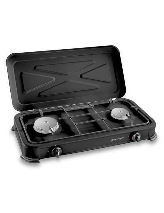 Cocina de Gas Butano/Propano Esmaltada 2 Quemadores, Negra, 570 x 300 x 65 mm KEMPER