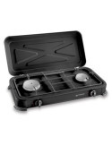 Cocina de Gas Butano/Propano Esmaltada 2 Quemadores, Negra, 570 x 300 x 65 mm KEMPER