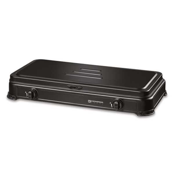 Cocina de Gas Butano/Propano Esmaltada 2 Quemadores, Negra, 570 x 300 x 65 mm KEMPER
