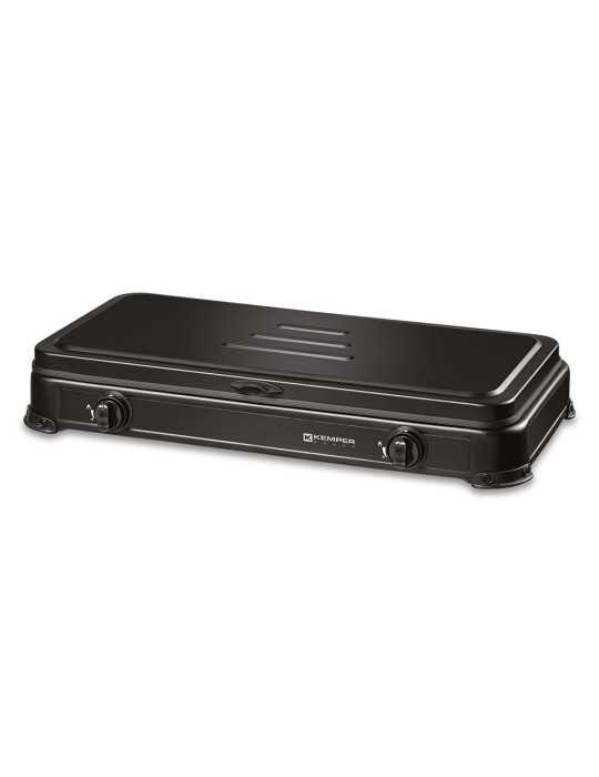 Cocina de Gas Butano/Propano Esmaltada 2 Quemadores, Negra, 570 x 300 x 65 mm KEMPER