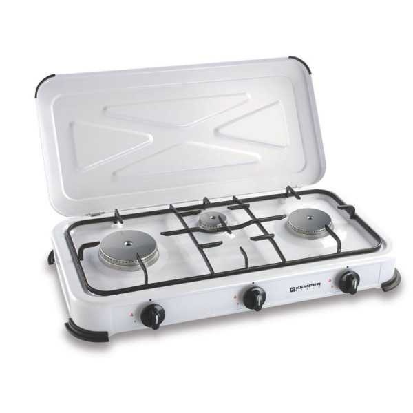Cocina de Gas Butano/Propano Esmaltada 3 Quemadores, Blanca, 600 x 340 x 100 mm KEMPER