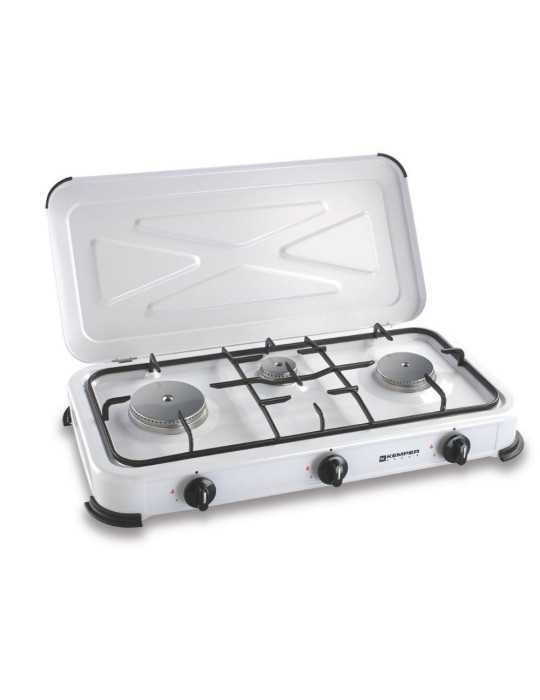 Cocina de Gas Butano/Propano Esmaltada 3 Quemadores, Blanca, 600 x 340 x 100 mm KEMPER