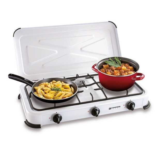 Cocina de Gas Butano/Propano Esmaltada 3 Quemadores, Blanca, 600 x 340 x 100 mm KEMPER
