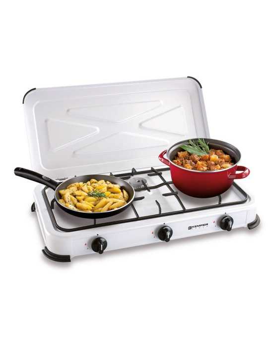Cocina de Gas Butano/Propano Esmaltada 3 Quemadores, Blanca, 600 x 340 x 100 mm KEMPER