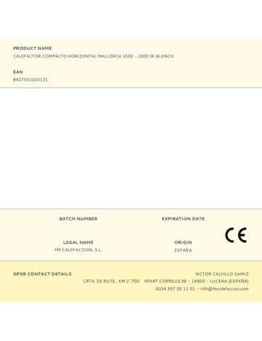 Calefactor Compacto Horizontal Mallorca Blanco, 2000 W, 23,5 × 25,5 × 12 cm FM CALEFACCIÓN 2