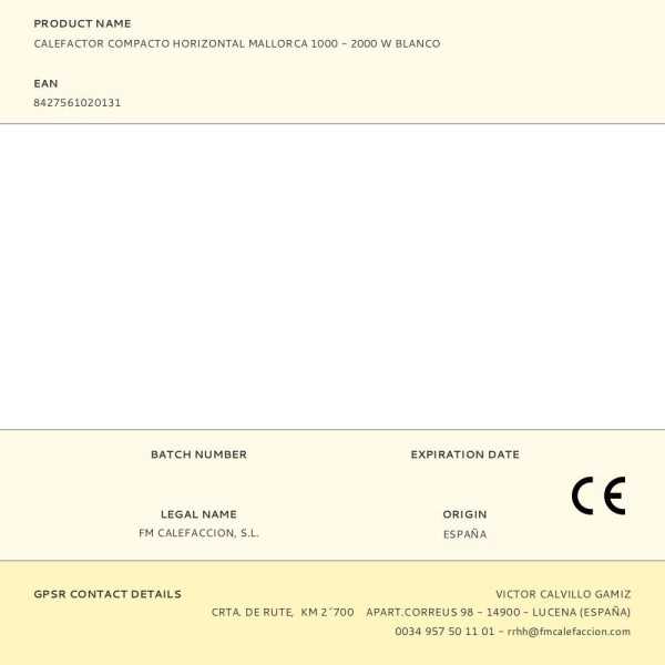 Calefactor Compacto Horizontal Mallorca Blanco, 2000 W, 23,5 × 25,5 × 12 cm FM CALEFACCIÓN