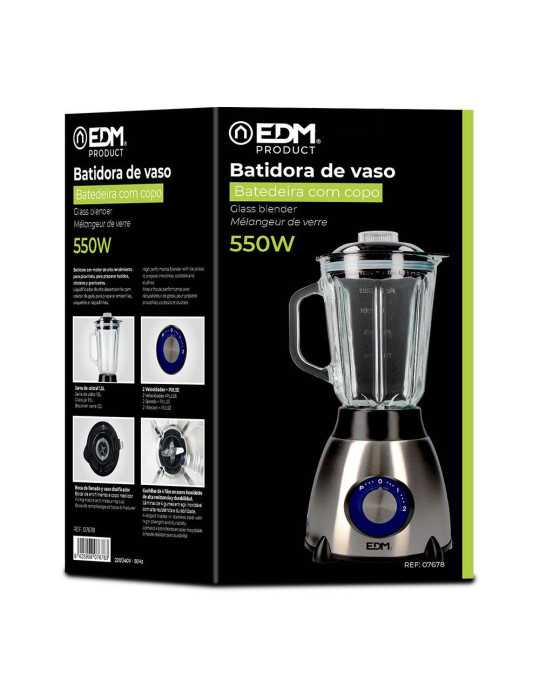 Batidora de Vaso Mezclador de Cristal 550 W 1,5 l EDM
