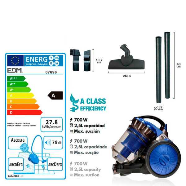 Aspiradora sin Bolsa Multiciclonico Clase "A" 700 W 2,5 L EDM