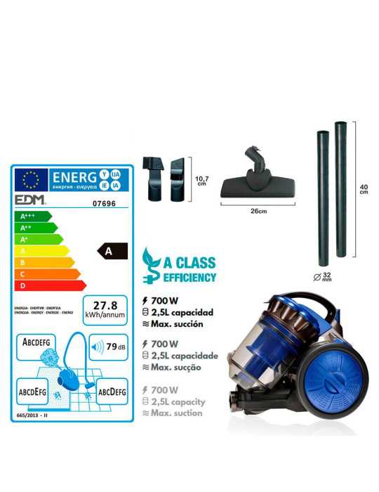 Aspiradora sin Bolsa Multiciclonico Clase "A" 700 W 2,5 L EDM