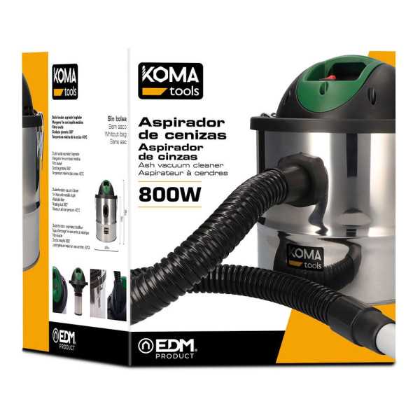 Aspirador de Cenizas 800 W con Cable 2 m KOMA TOOLS