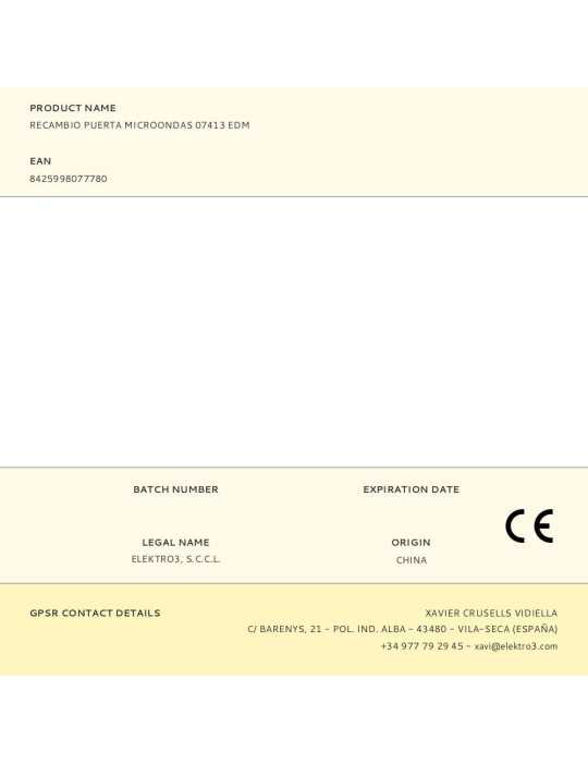 Recambio Puerta Microondas 07413 EDM