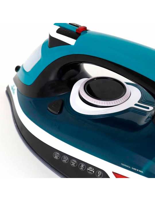 Plancha de Vapor Cerámica, Azul y Blanca, 2400 W JATA HOGAR