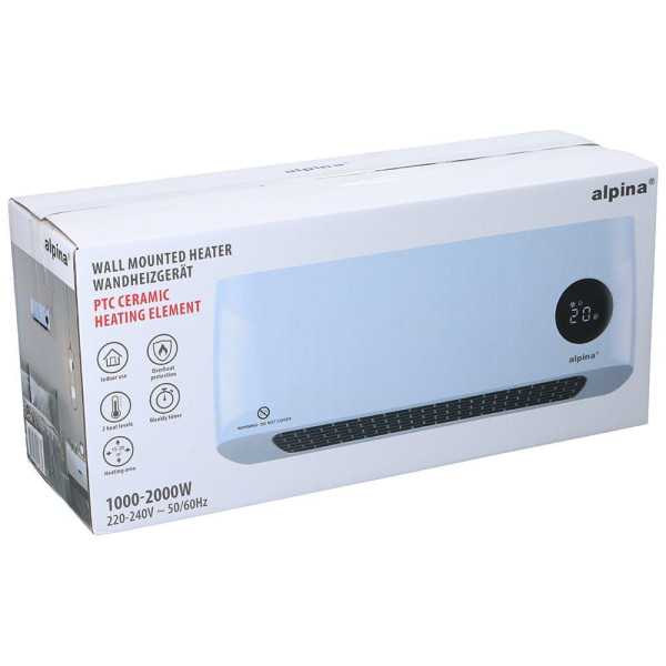 Calefactor de Pared 1000/2000 W, Blanco 42 x 10,5 x 17,5 cm ALPINA