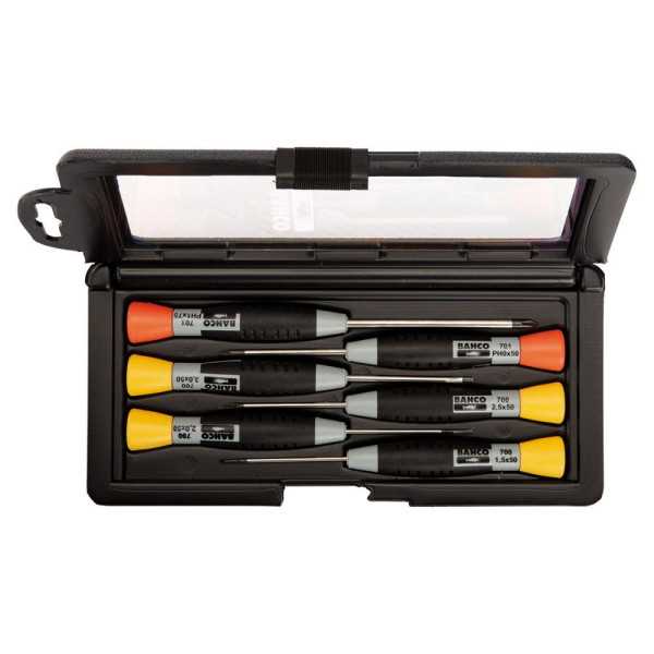 Destornilladores de Precisión Ranurados/Phillips, 1,5-3 mm / PH0-PH1, 6 Piezas BAHCO