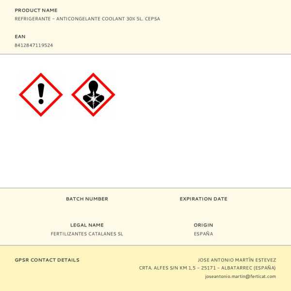 Refrigerante - Anticongelante Coolant 30% 5 L CEPSA