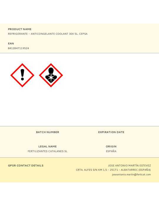 Refrigerante - Anticongelante Coolant 30% 5 L CEPSA