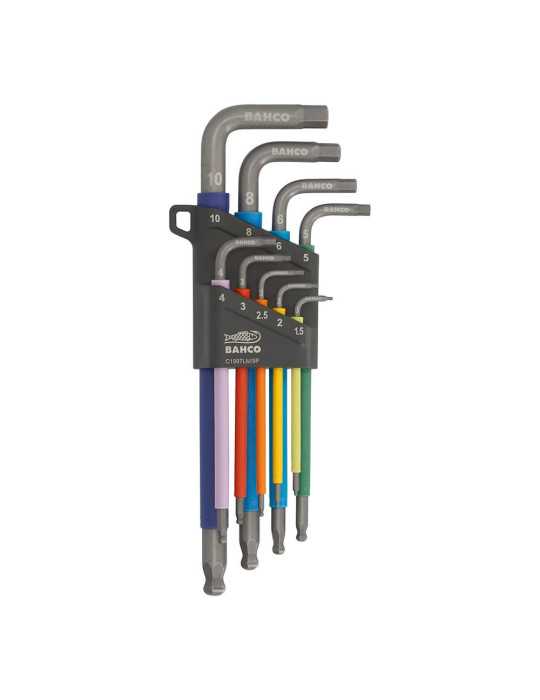Llaves Allen Hexagonales con Bola 1.5 mm -10 mm, de Colores, Juego de 9 Piezas BAHCO