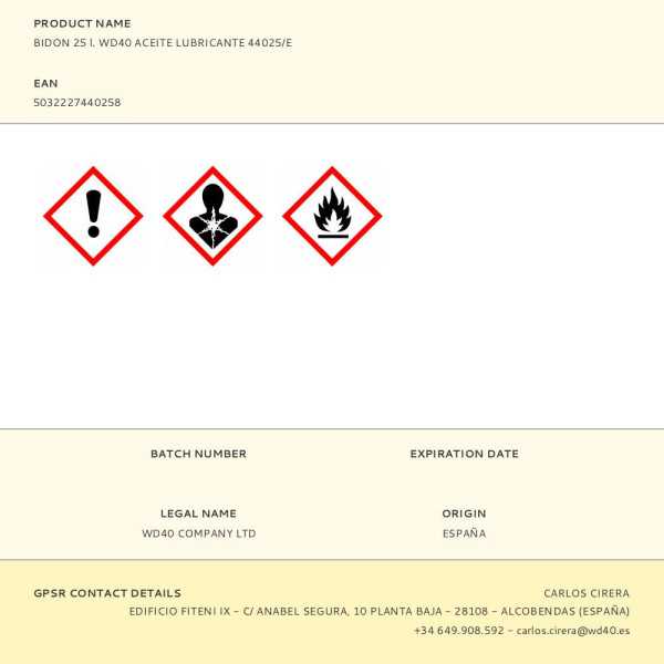 Bidon 25 l. Aceite Lubricante 44025/E WD40