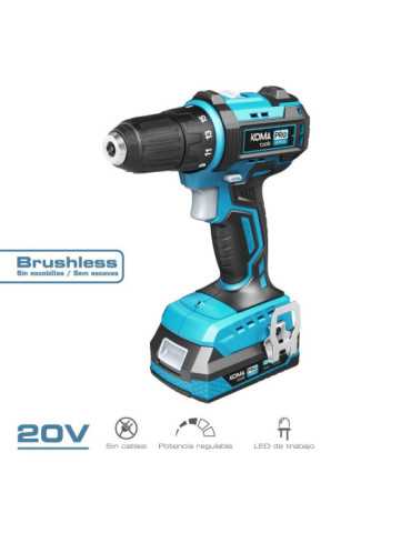 Kit Taladro Atornillador Brushless 20 V con 2 Baterías 2,0Ah y Cargador KOMA TOOLS 2
