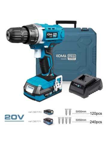 Kit Taladro Atornillador 20 V con 40 Accesorios, Batería 2.0Ah y Cargador KOMA TOOLS 2