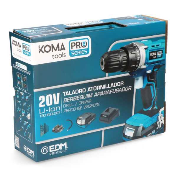 Kit Taladro Atornillador 20 V con 40 Accesorios, Batería 2.0Ah y Cargador KOMA TOOLS