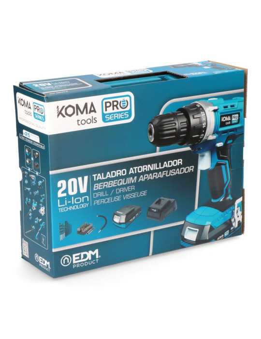 Kit Taladro Atornillador 20 V con 40 Accesorios, Batería 2.0Ah y Cargador KOMA TOOLS