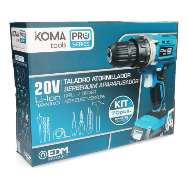 Kit Taladro Atornillador 20 V con 70 Accesorios, Batería 2.0Ah y Cargador KOMA TOOLS