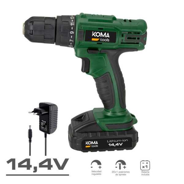 Kit Taladro Atornillador 14,4 V con Batería 1500 mAh y Cargador KOMA TOOLS