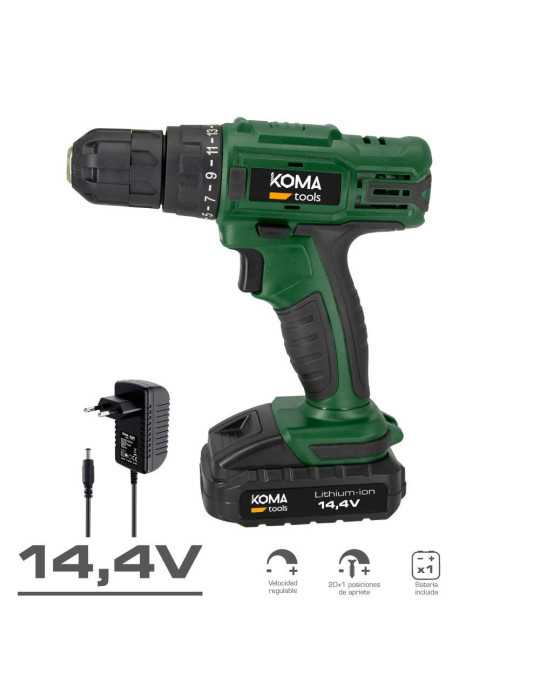 Kit Taladro Atornillador 14,4 V con Batería 1500 mAh y Cargador KOMA TOOLS