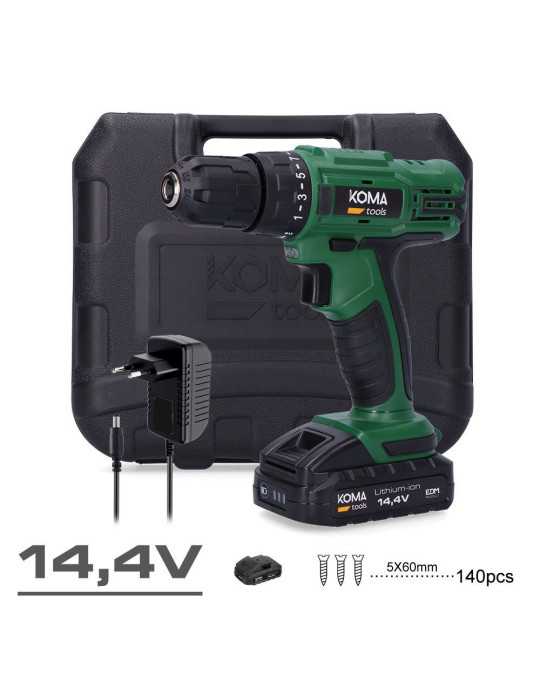 Kit Taladro Atornillador 14,4 V con Batería 1500 mAh y Cargador KOMA TOOLS