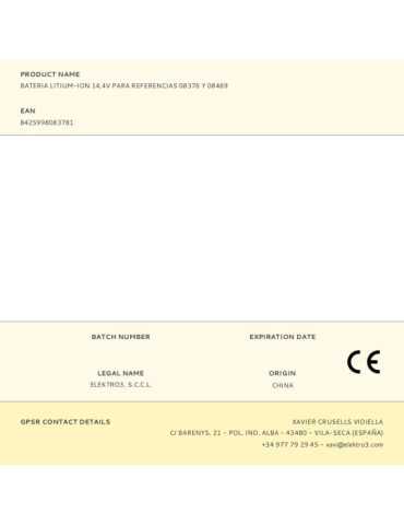 Batería Litium-Ion 14,4V para Referencias 08376, 08469 y 08861 KOMA TOOLS 2