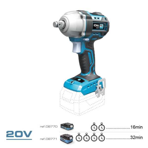 Llave de Impacto Brushless 20 V 450 Nm sin Batería Ni Cargador KOMA TOOLS