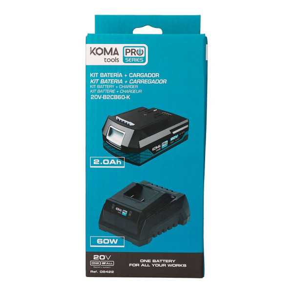 Pack Batería Li-Ion 20 V 2.0 Ah (08770) + Cargador 20 V 60 W (08772) KOMA TOOLS